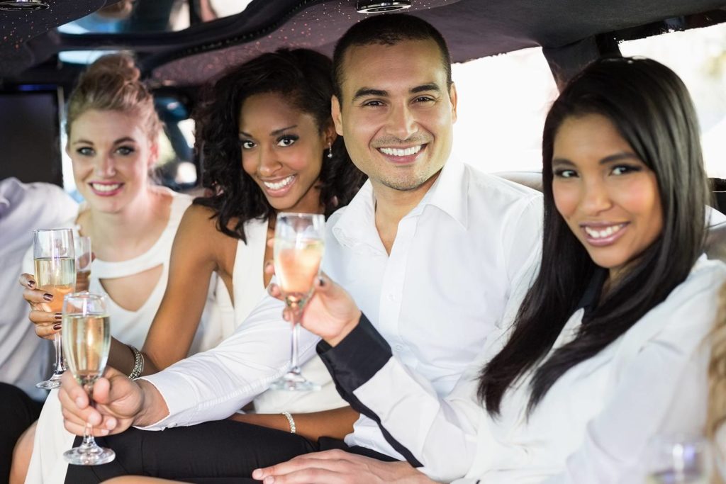 Party in a limo picture presenting hourly limo rental services by grove street taxi